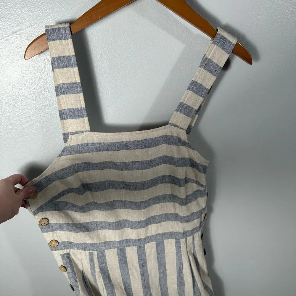 Altar'd State Cream and Blue Sleeveless Striped Linen-Blend Jumpsuit Size Medium